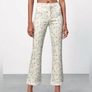 Zara Floral Print Pants - Cream and Green